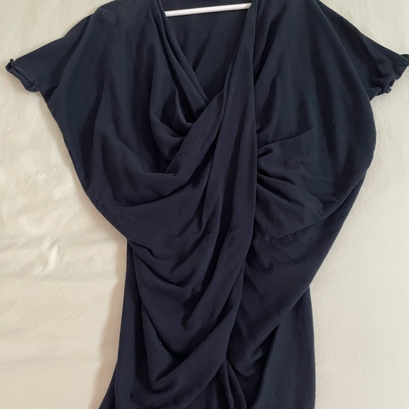 ALL SAINTS Cowl Neck Tunic-Style Draped Sweater, Short Sleeve, Dark Navy, Small - Picture 2 of 8